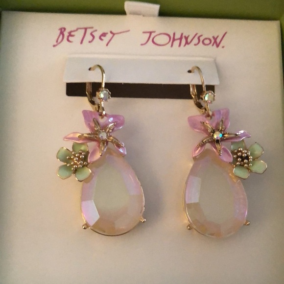 Betsey Johnson Gold Tone Tropical Flower, Starfish Blush Crystal Drop Earrings - Picture 12 of 15